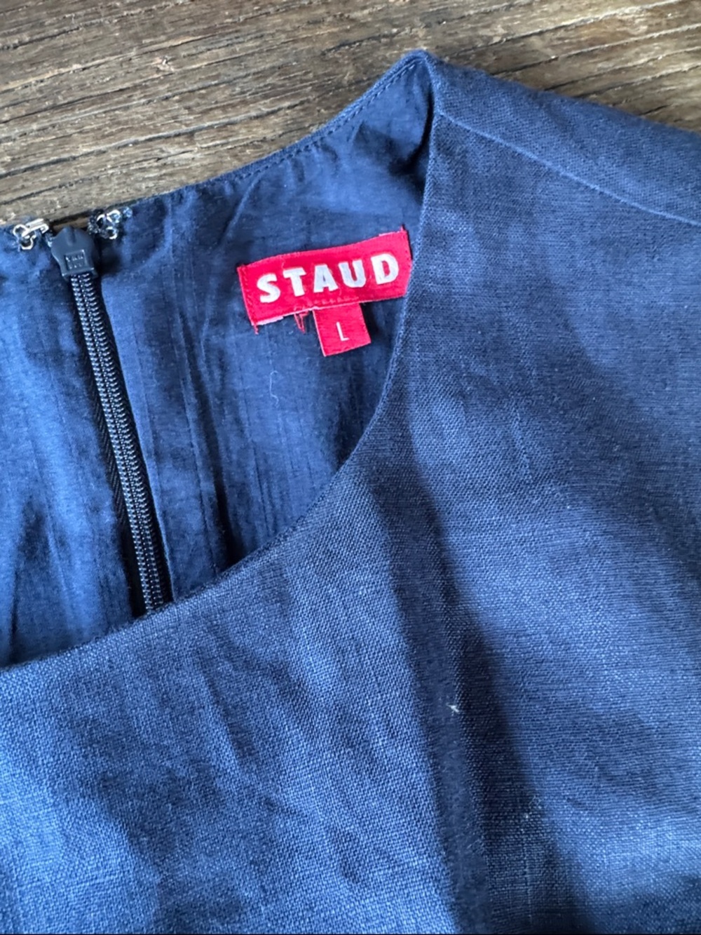 STAUD Epona navy linen cutout mini dress NWT size Large - Picture 7 of 9